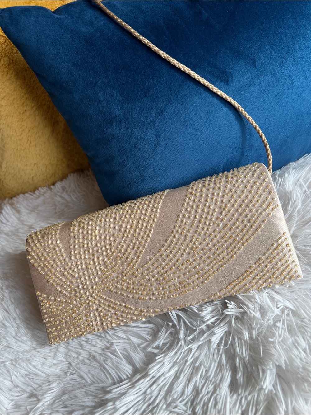 Jessica McClintock Gold Beaded Evening Clutch